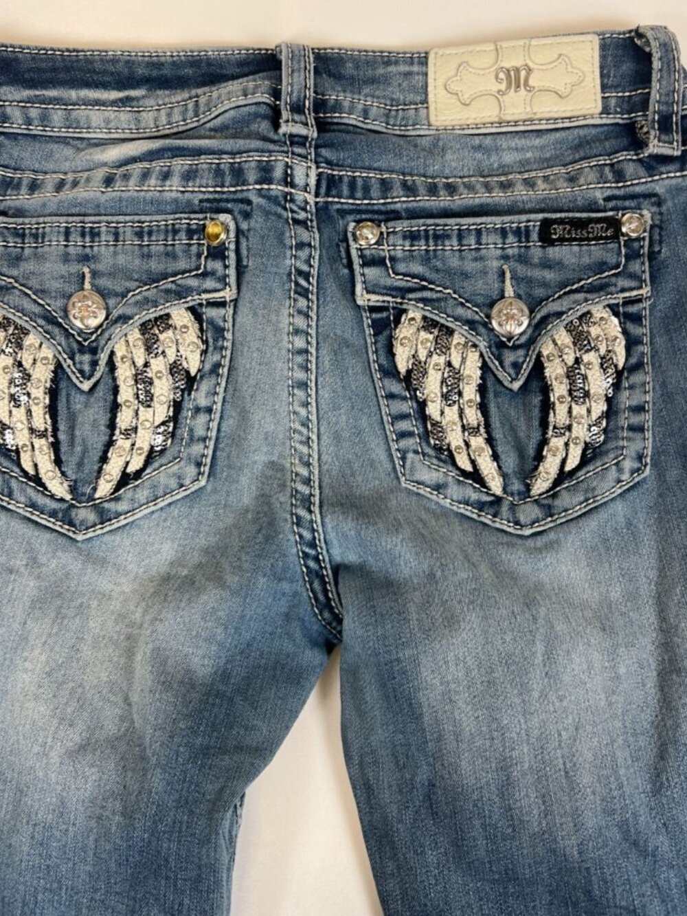Miss Me Women 29 Skinny Jeans Hailey Blue Denim Embellished Wing Pocket DS082578 - Picture 5 of 10